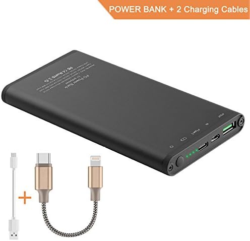 PD Power Bank Portable Charger, 8000mAh USB Type C External Battery Charger with USB C to Lightning Cable Fast Charging for iPhone, iPad, Samsung Galaxy &amp; More – Black