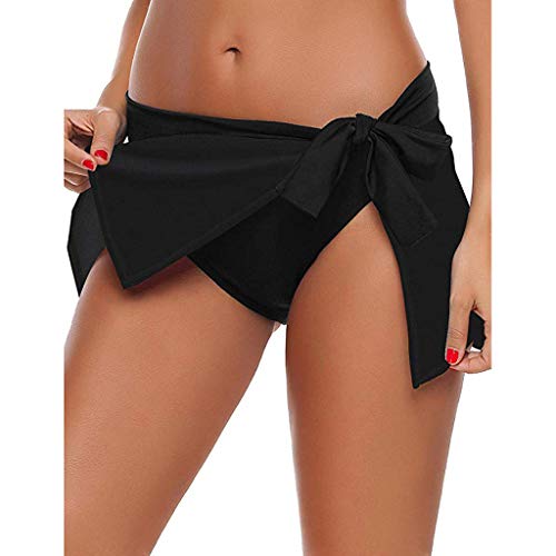 ANJUNIE Women's Lace up Sandbar Swim Skort Skirt Bikini Bottom Bowknot Side Swimsuit with Brief(Black,M)