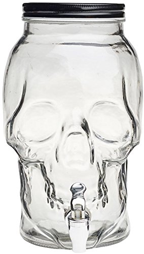 Circleware Skull Face Beverage Dispenser, Sun Tea Jar with Spigot, Fun Party Entertainment Glassware Drink Water Pitcher for Juice, Wine, Kombucha and Cold Drinks, Huge 2.1 Gallon, Clear