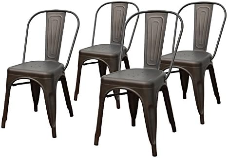 DecentHome Metal Stackable Tolix Style Dining Side Chairs Set of 4, Bronze