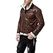 AOWOFS Men's Faux Leather Jacket Brown Motorcycle Bomber Shearling Suede Stand Collar