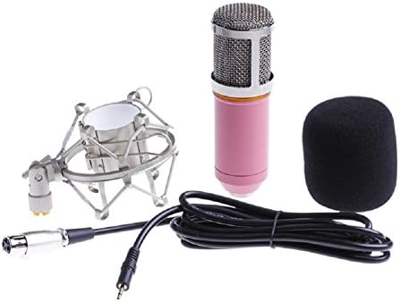AimasirM Metal Condenser Recording Microphone Shock Mount + Anti-wind foam cap+ Microphone+Power Cord (pink)