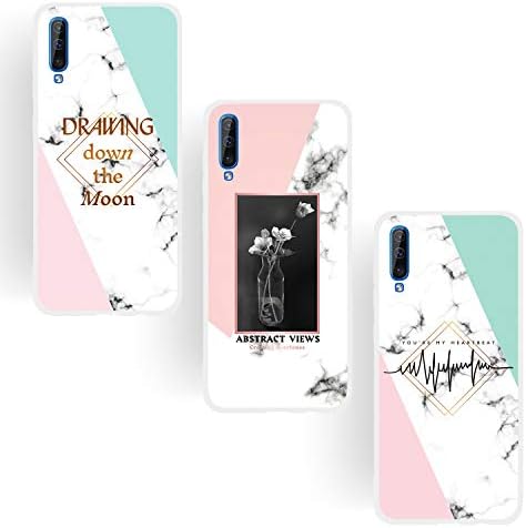 3X Marble Silicone Cover for Samsung Galaxy A70, KANTAS Soft TPU Bumper Cover White Marble Pink Green Art Splice Quote Fashion Design Back Cover Transparent Phone Cases Gel Skin Shell