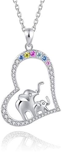 FREECO S925 Sterling Silver Lucky Elephant Love Heart Mother and Daughter Necklace for Women Girls
