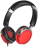 Sentey LS-4232 Phaint Red Headphones with Microphone, Inline Control for Travel, Running, Sports Headset, Audio for Kids, Men, Woman, Strong Bass, Earcups Rotation and Carrying Case Included