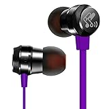 SoundPEATS In-Ear Noise Cancelling Headphones Stereo Earbuds Earphones for iPhone and Android Smartphones (With Mic and In-line Control, Flat Cable, Metal Housing)- M20 Purple