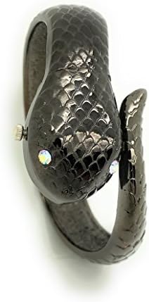 Ladies Snake Design Metal Bangle Cuff Fashion Watch Pearl Dial Wincci (black)