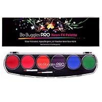 Bo Buggles Professional Neon FX Face Paint Kit UV Reactive Face Painting Palette. Water-Activated Loved by Pro Painters for Vibrant Detailed Designs. 6x10 Gram Paints +2 Brushes. Safe Quality Makeup