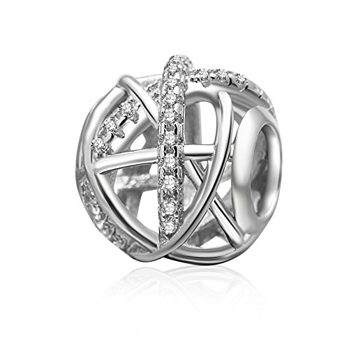 Paiyuan Openwork Galaxy Charms 925 Sterling Silver Beads with Clear CZ for European Bracelet (Shiny Silver)