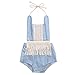 Hotone Infant Baby Girl Tassel Jean Romper Sleeveless Backless Halter Jumpsuit One-Piece (80(6-12 Months), Blue)