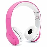 KPTEC [Volume Limited] Kids Safety Foldable On-Ear Headphones with Mic, Volume Controlled at Max 93dB to Prevent Noise-induced Hearing Loss (NIHL), Passive Noise Reduction, Wired Earbuds,Pink