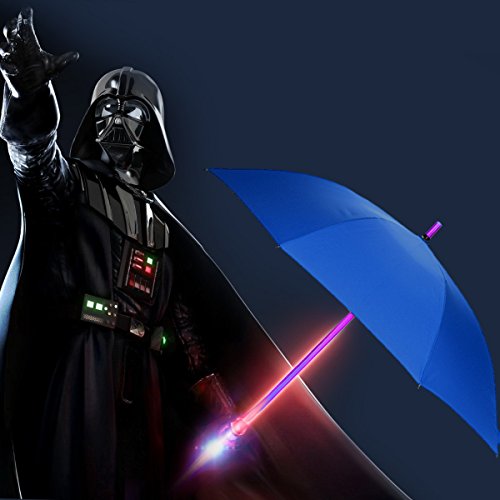 Lightsaber Umbrella - LED Laser Sword Light up Golf Umbrellas with 7 Color Changing On the Shaft/Built in Torch at Bottom (Blue) - Thumbnail 2