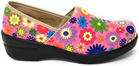 Rasolli Women's Professional Closed Back Clogs, Flower Power, Pink, Size 8.5