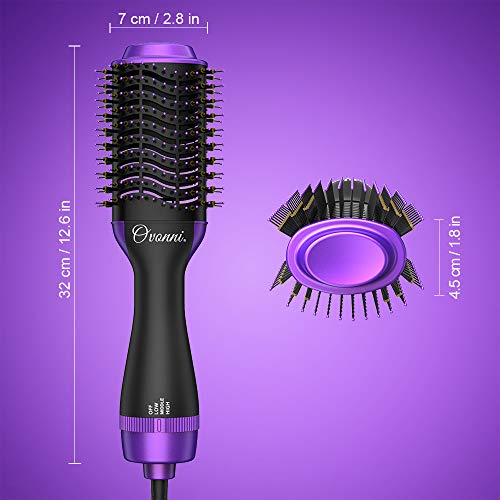 Ovonni Hot Air Brush Styler, Professional 1000W Negative Ion Ceramic Tourmaline Brush Hair Dryer, 3 Speed/Heat Settings One Step 2 in 1 Hair Dryer & Volumizer for Long Hair (Purple) - Thumbnail 6