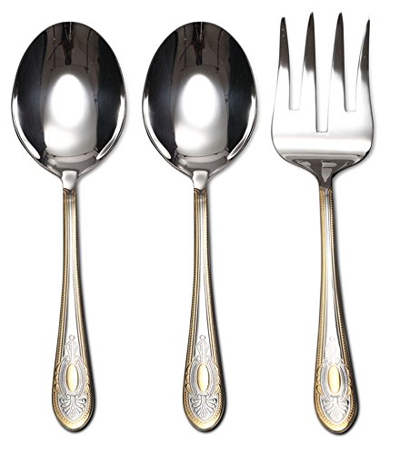 Venezia Collection 75-Pc Luxury Gold Flatware Set for 12 w/Wooden Storage Case, 24 kt Plated Premium Dining Cutlery Service, 18/10 Surgical Stainless Steel Silverware Hostess Serving Set in a Chest - Thumbnail 2