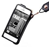 Feelglad (TM) Pu Leather Cover Protection Shell Case with Adjustable Detachable Neck Lanyard GEL Hanging Neck Strap Lanyard Holder Card Folding Stand for Iphone 5 5s (B-Black)