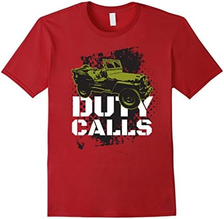 Mens Duty Calls WWII Jeep Transport T-Shirt Gift 2XL Cranberry
