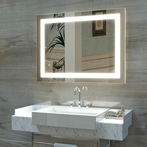HAUSCHEN 36 x 28 inch LED Lighted Bathroom Wall Mounted Mirror