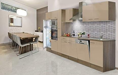 Respekta Kitchen Unit Kitchen Island 370 Cm Oak York Cappuccino Glossy Amazon De Kuche Haushalt