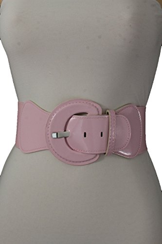TFJ Women Elastic Fashion Belt Hip High Waist Round Buckle Plus M L Light Baby Pink