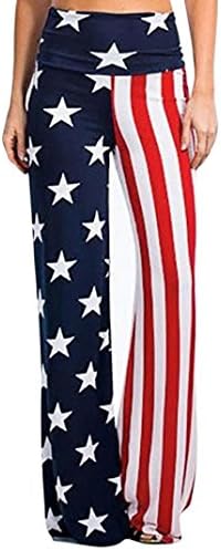 Neartime Women Pants, Fashion Casual High Waist American Flag Wide Pants Leggings Striped Loose Trousers