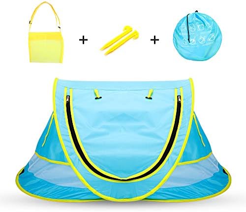 Epltion Baby Beach Tent with Mosquito Net,Baby Travel Bed,UPF 50+ UV Protection Sun Shelter for Infant, Portable Travel Crib with Beach Bag,Blue