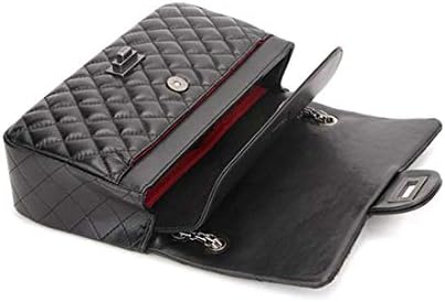 Branded Classic Medium Black Quilted Soft Leather Shoulder Crossbody Handbag for Woman
