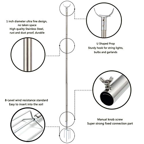 Outdoor Light Poles for Lightweight String Lights, 9 FT Stainless Steel Strong Wind Resistant, LED Solar Hanging Bulbs for Patio, Backyard, Garden, Christmas Light Pole (2 Poles, 1 Pack)