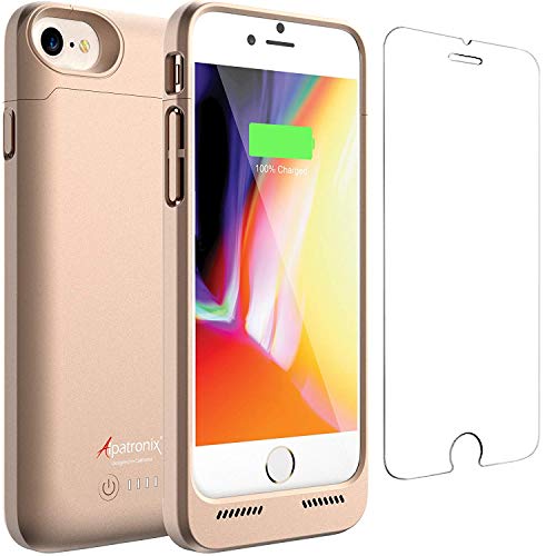 Alpatronix iPhone 8/7 Battery Case, 3200mAh Slim Portable Protective Extended Charger Cover with Qi Wireless Charging Compatible with iPhone 8 & iPhone 7 (4.7 inch) BX190 - (Gold)