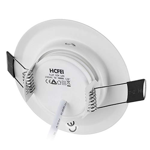Set of 3 HCFEI Ultra Flat LED Recessed Spotlights in White with Module 230 V I W 320 Lumen Warm 3000 K Beam Angle 120° Dimmable 55 mm Hole Mounting Round Recessed Light