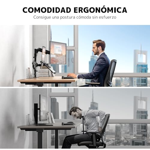 PUTORSEN Soporte para Monitor con Brazo para Laptop para Pantallas de 17 a 35 Pulgadas y Notebooks hasta 18 Pulgadas, Totalmente Ajustable con Resorte de Gas, Carga Máxima de 20 kg, VESA 75/100mm