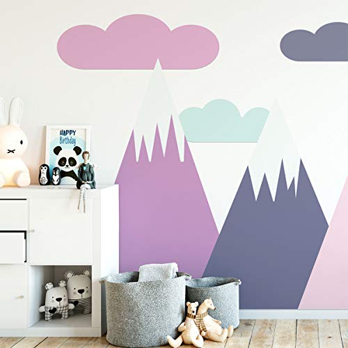 Ambiance Sticker s Muraux Bambini Decorazione Camera Bambino - Adesivo da parete adesivo gigante montagne scandinave Simka - H120 x L180 cm