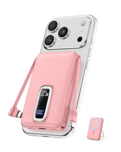 Magnetische Powerbank 10000mAh mit Ständer & 22.5W Kabel für iPhone Rosa