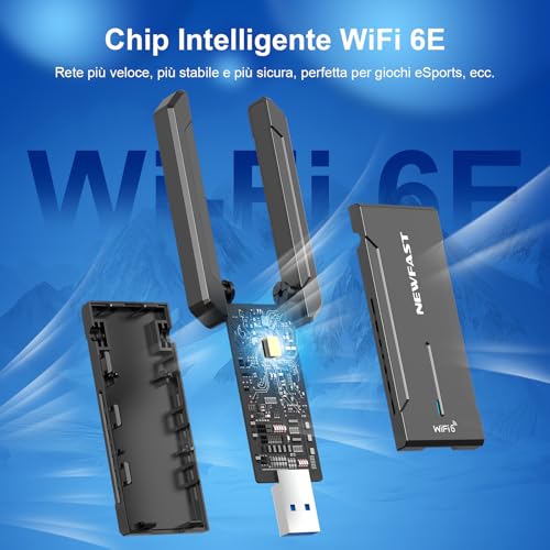 NEWFAST 5400Mbps WiFi Stick for Fixed PC, USB WiFi 6E WiFi Antenna USB Tri-Band 6/5/2.4GHz WiFi Stick 6 Supports Windows 11/10, USB3.0, OFDMA, MU-Mimo, WPA3 (NF-U353)