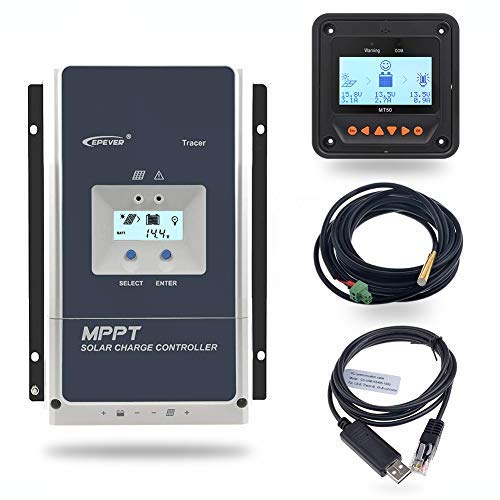 EPEVER MPPT Solar Charge Controller 50A Negative Ground 150V PV Solar Panel Charger with MT50 Remote Meter Temperature Sensor