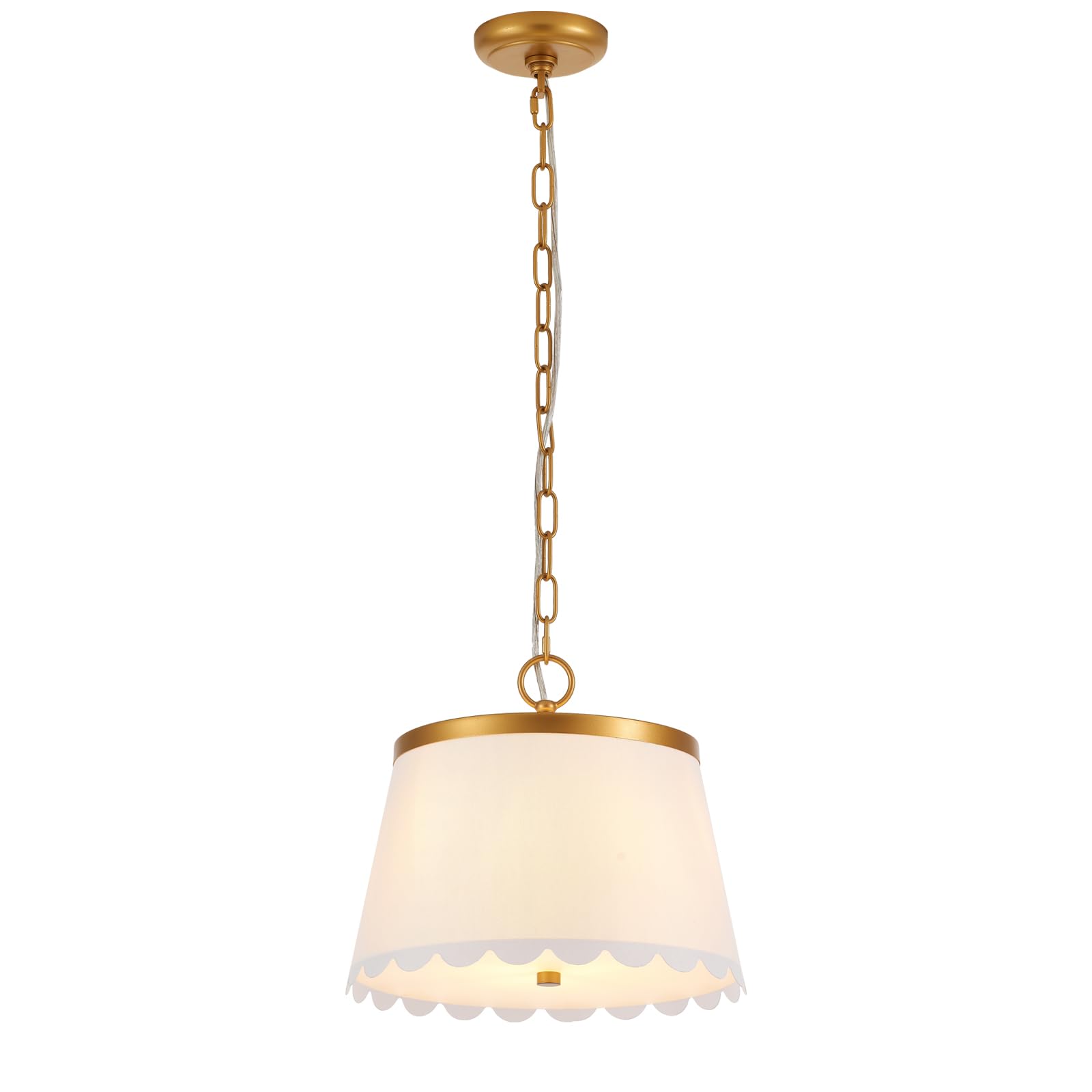 Photo 1 of MhyTogn Flower Pendant Lighting, Modern Chandelier with Cream White Fabric Drum and Antique Brass Brush Paint Finish Shade for Nursery Kids Room Bedroom Kitchen Hallway Entryway 3-Light