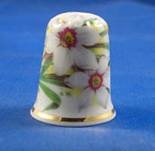 Porcelain China Collectable Thimble - Narcissus Floral with Free Gift Box