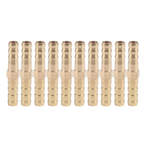 Brass Barbed Straight Connector Water Hose Pipe Fitting Adapter for 6/8/10/12/14/16/20mm Tubing (6mm 10pcs) Garden Irrigation Plumbing Coupler