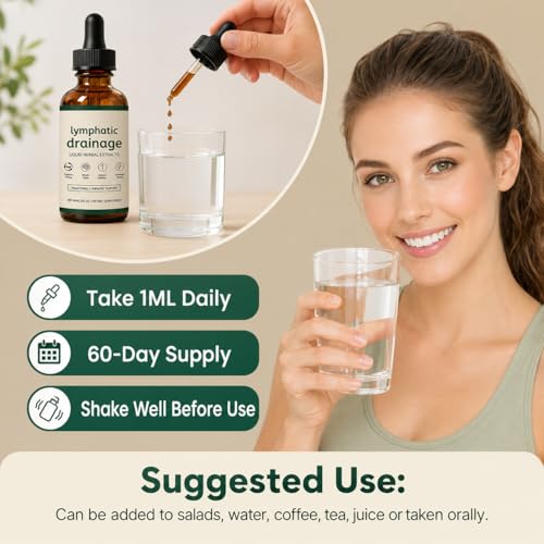 Lymphatic Drainage Drops For Body Support – 60mL / 2 Fl Oz Large Bottle | lymphatic drainage supplement, body detox drops, swelling relief liquid, fluid retention support, lymph cleanse