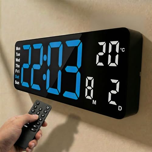 Opis Technology Digital Wall Clock - Large Display, LED Digits - Silent - Clock 1XL Blue/White
