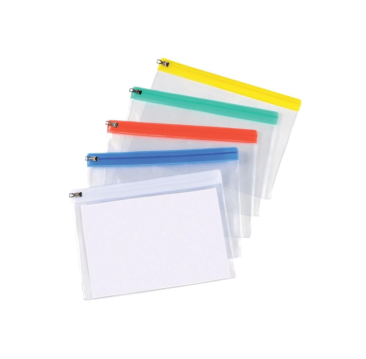 5 Star Zip Filing Bags PVC Clear Front with Coloured Seal A5 Assorted [Pack of 30]
