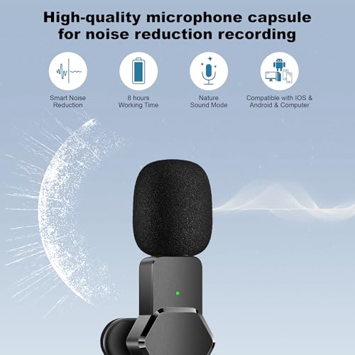 CKOKC Wireless Lavalier Microphone for iPhone - Android Computer, Mini Microphone with Windscreens & Pop Filters for Live Streaming, Video Recording, Interviews, YouTube, TikTok, Vlog