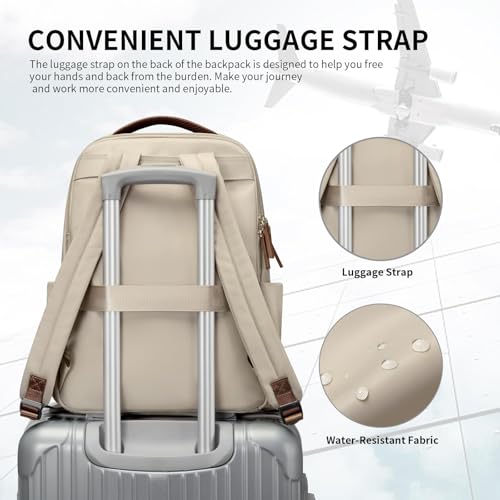 Laptop Backpack for Women, Casual Work and Travel Daypack Fits 15.6 Inch Laptop, Stylish Computer Bag for School or Office Use, Apricot