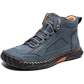 NXNBHSL Mens Orthopedic Comfortable Handmade Boots Casual Mid Top Walking Driving Shoes Waterproof Arch Support Spacious Toe Box Outdoor Leather Shoes