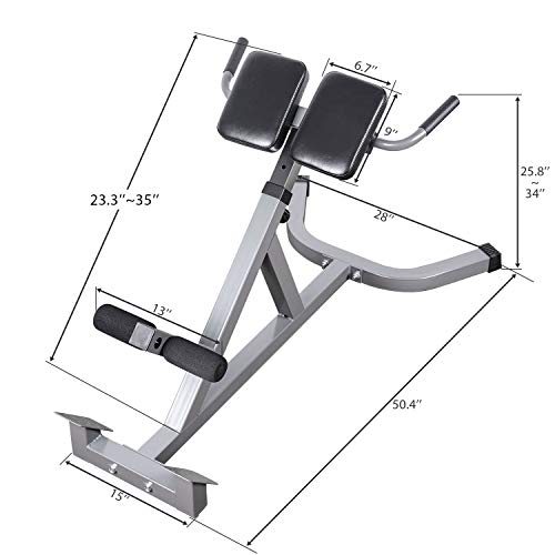 Merax Adjustable Roman Chair AB Back Hyperextension Bench with Handle for Home Fitness (Black