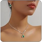 Rhinestone Zircon Necklace Earring Set for Women Vintage Crystal Teardrop Dangle Earring Necklace Statement Colourful Gemstone Necklace Earring Set Wedding Party Bride Bridesmaid Fashion Jewellery