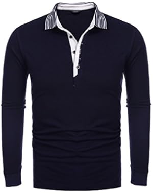 Men's Short Sleeve Polo Shirt, Long Sleeve Casual Striped Collar Classic Fit Cotton T Shirts