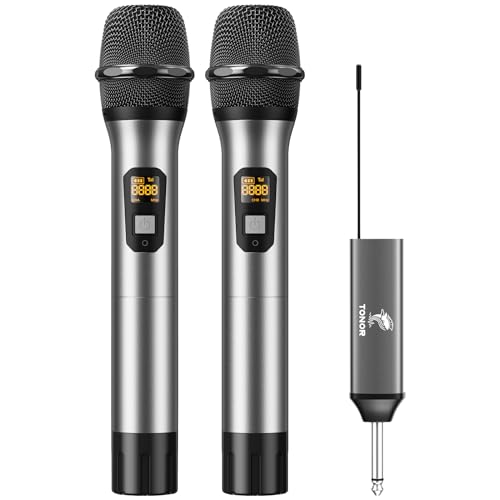 TONOR Drahtloses Mikrofon, UHF Dual Kabelloses Metall Dynamisches Mikro System mit wiederaufladbarem Empfänger, für Karaoke, Hochzeit, DJ, Party, Rede