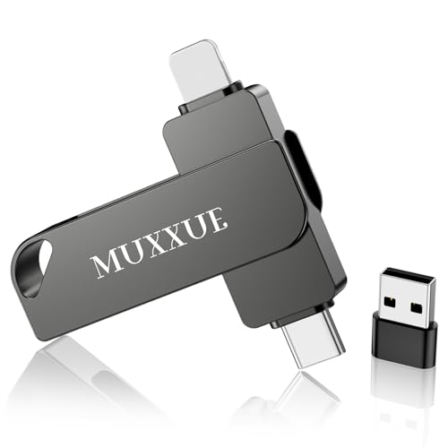 MUXXUE 256GB iPhone Pendrive without App, External iPhone Memory 3 in 1 for 1Phone 1Pad Android and PC USB C Memory Pen Drive for Photos, Videos and Files