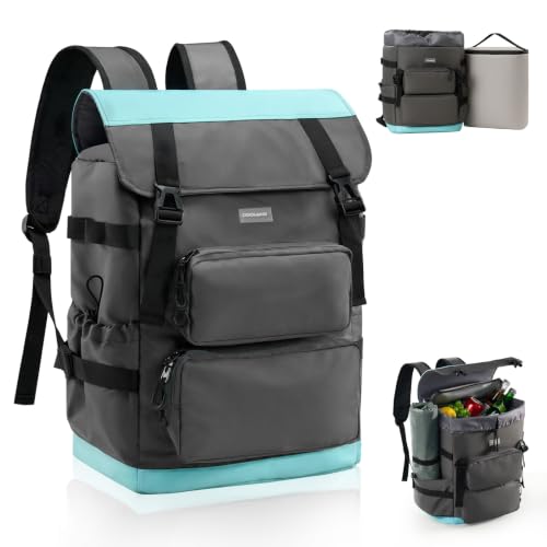 2 in 1 Kühlrucksack - Separat Nutzbare Kühltasche 9L und 26L Hauptfach, 10 Stunden Kältehaltung, Auslaufsicher, Wasserdicht, Isolierter Picknickrucksack für Einkaufen, Camping, Strand, Arbeit